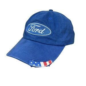 Ford Hat Cap Snap Back Blue Embroidered Logo Patriotic USA Flag Dad Cap Mens
